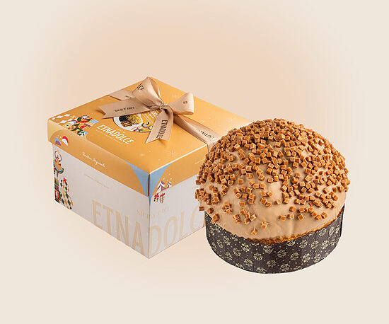 Rezervē! Panettone Vulcano Caramello 750g ar dāvanu kaste(Panettone tiks piegādāts oktobra beigās)
